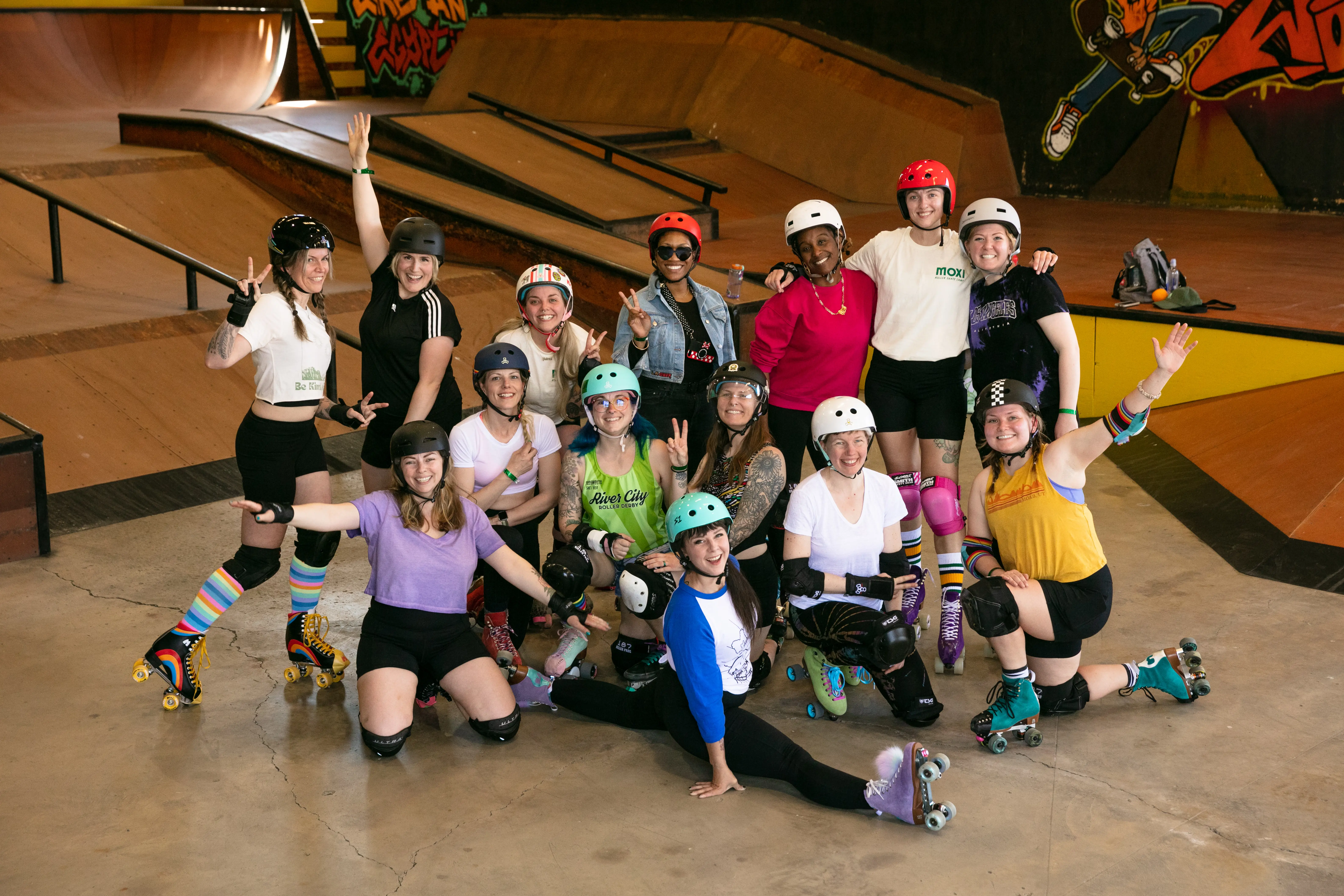 Women's group posing in roller skates