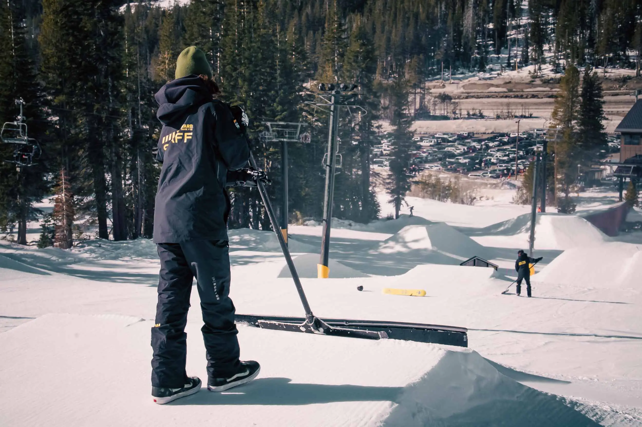 The Terrain Park Crew at Boreal/Woodward Tahoe working on preparing features